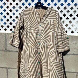 Designer light cotton dress from Slovenia, zebra type print, brown on beige